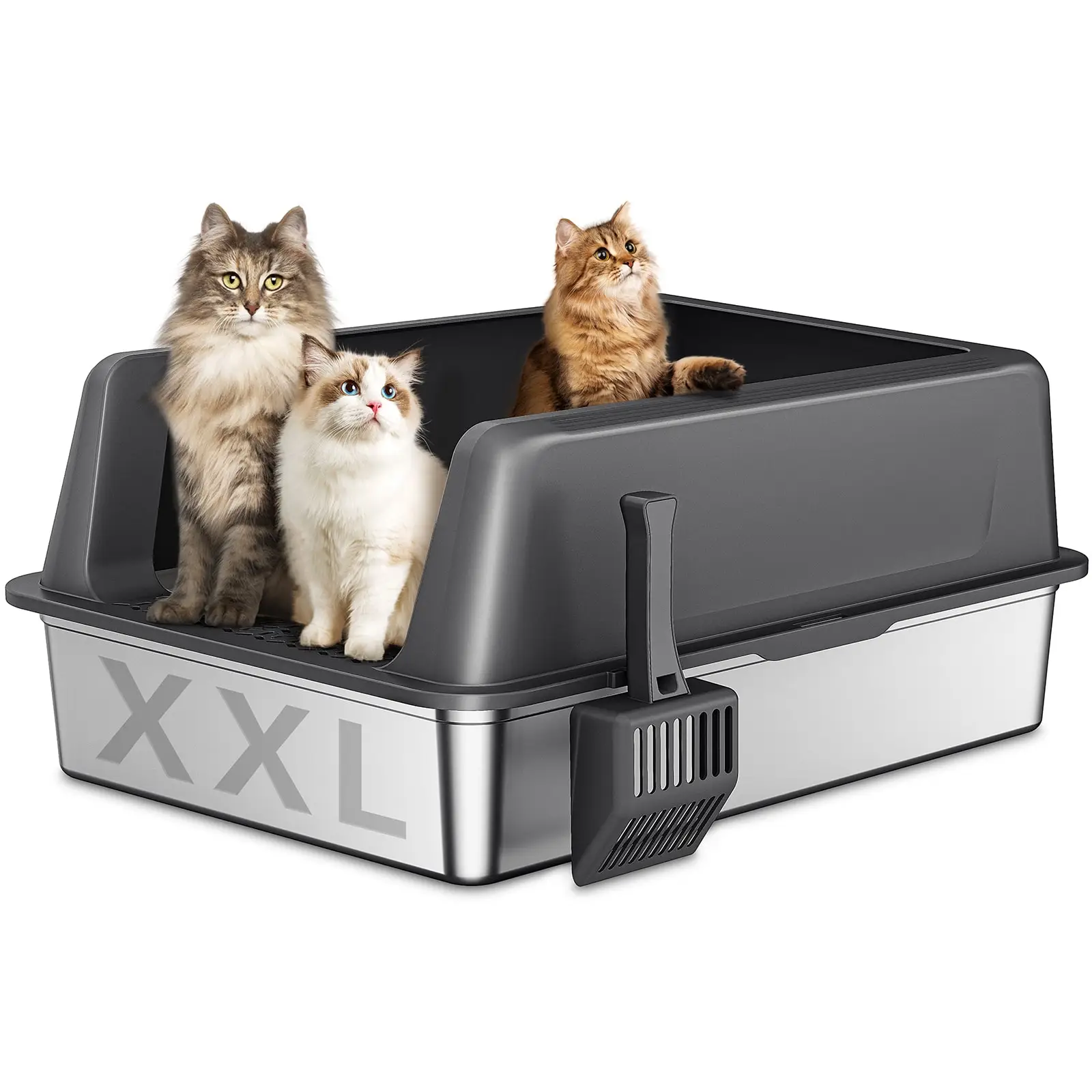 XXL 28" Extra Large Stainless Steel Litter Box For Big High Spraying Multi cats Non Stick Cat Toilet Pet Products Odor Free Litter Box Cats