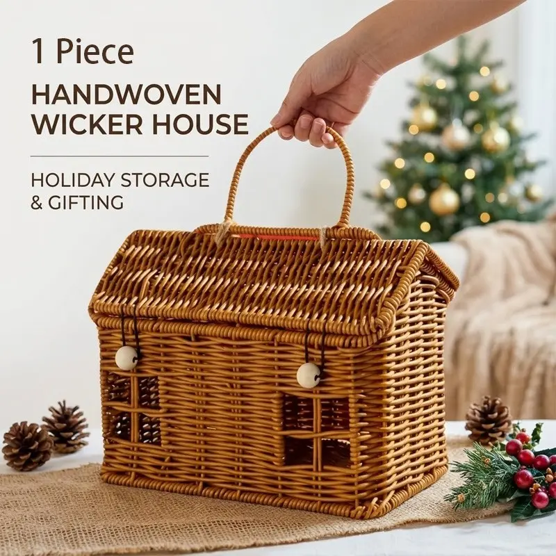 🏡 Cottagecore Decorative Room Decor | 1 Pc Wicker House Shaped Basket | Handwoven Creative House Organizer Storage Baskets