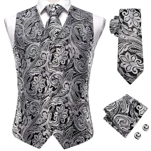 SilverGreyGentlemenTopsMensWaistcoatFloralSuitVestMenswearforWeddingPartyProm