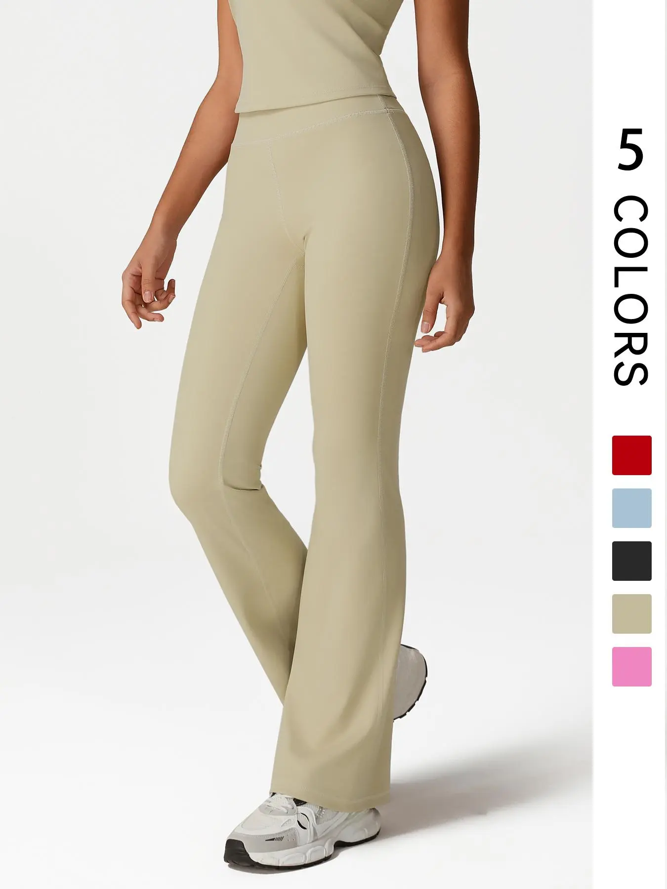 Women's Solid Color High Waist Mini Bellbottoms, High Stretch Comfort Quick Dry Sports Yoga Pants Fashion Leisure Sports Bellbottoms for Indoor Outdoor