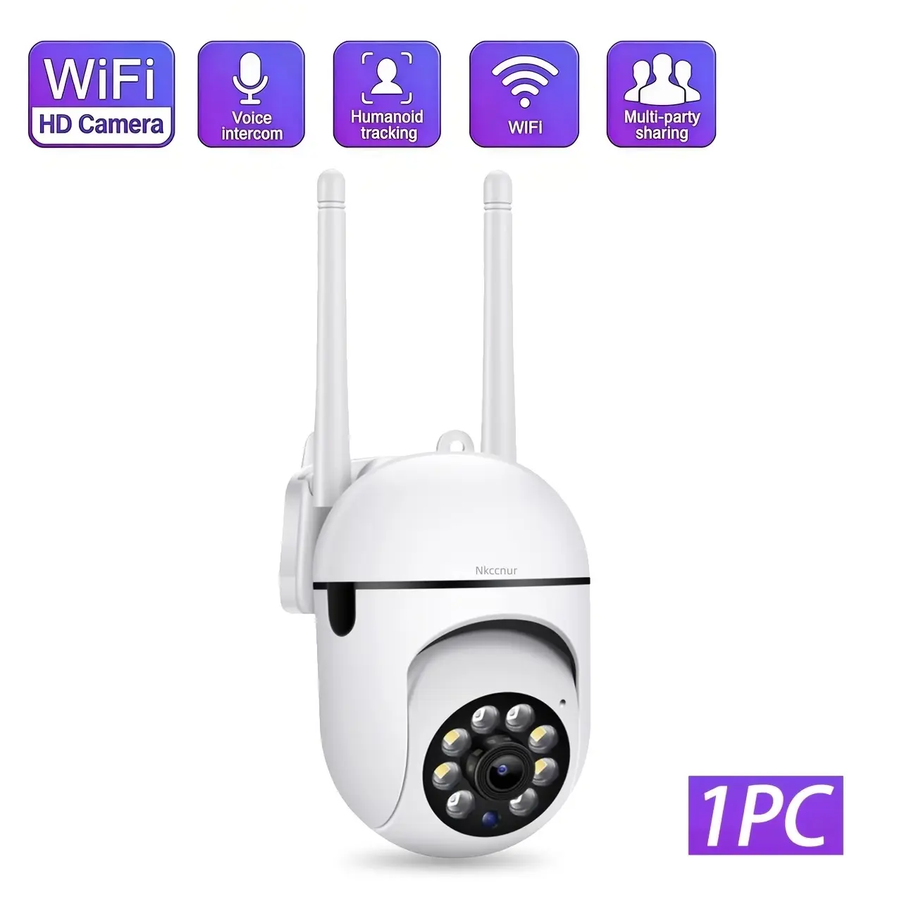 NKCCNUR 1pc Indoor WiFi Security Camera, smart human/vehicle/pet detection, motion alert, IP54 Waterproof Rating，two-way audio, HD night vision, real-time remote viewing, supports SD card & cloud storage