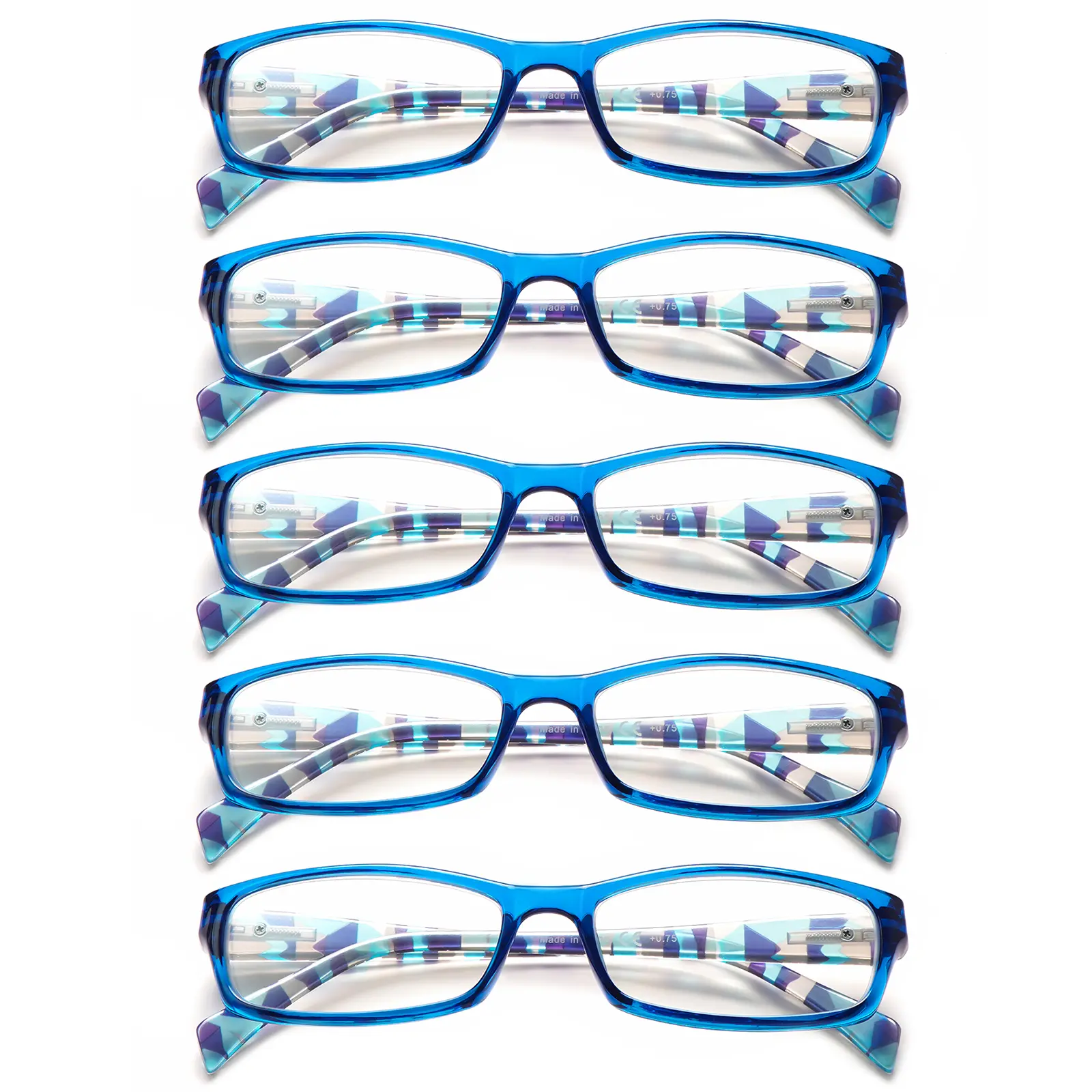 5 Packs Gradient Pattern Rectangular Reading Glasses Lightweight Comfort Eyeglasses Unisex Fashion Daily Wear Presbyopic Glasses