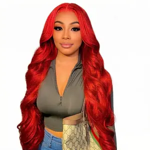 Red Wig Human Hair 13x6 Red Lace Front Wigs Human Hair 180% Density Body Wave Red Colored Wigs Human Hair HD Transparent Lace Pre Plucked With Baby Hair 30 Inch