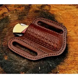 Leather Pocket Knife Sheath For Belt, Slanted Sheath, Tooled Leather Sheath, Beautiful Folding/Trapper Knife Cover 100% Real