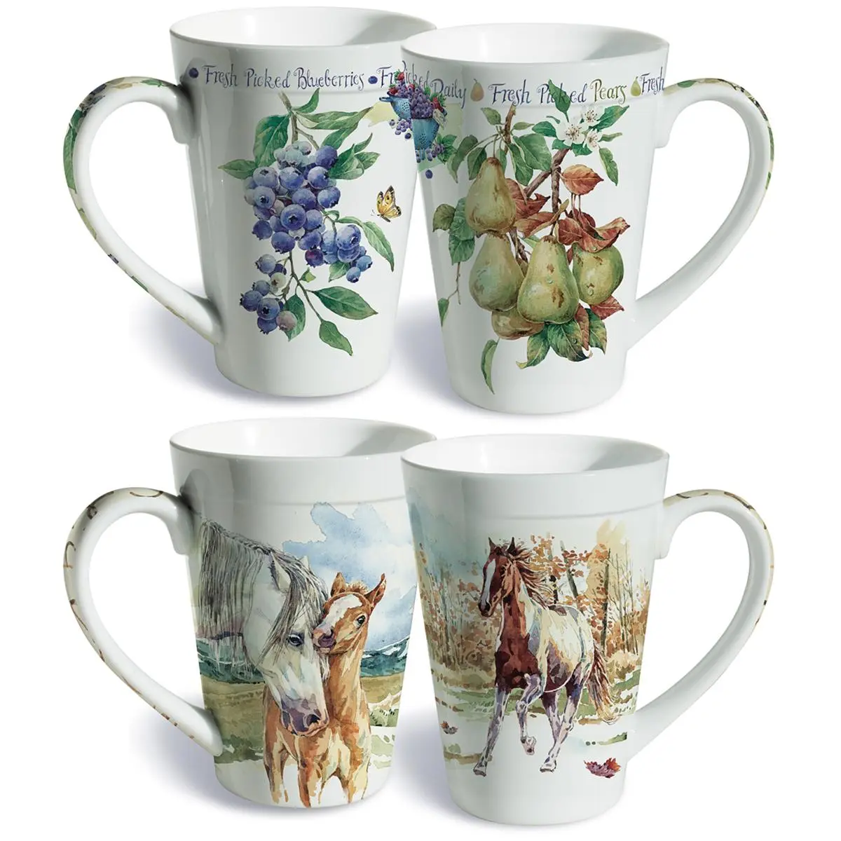 212 MAIN Lissom Design 2-Piece Farm Theme Fine Porcelain Gift Mug Set, Washable Coffee Cup for Drinks, Thoughtful Gift Ideas for Special Occasions, Two Piece Set