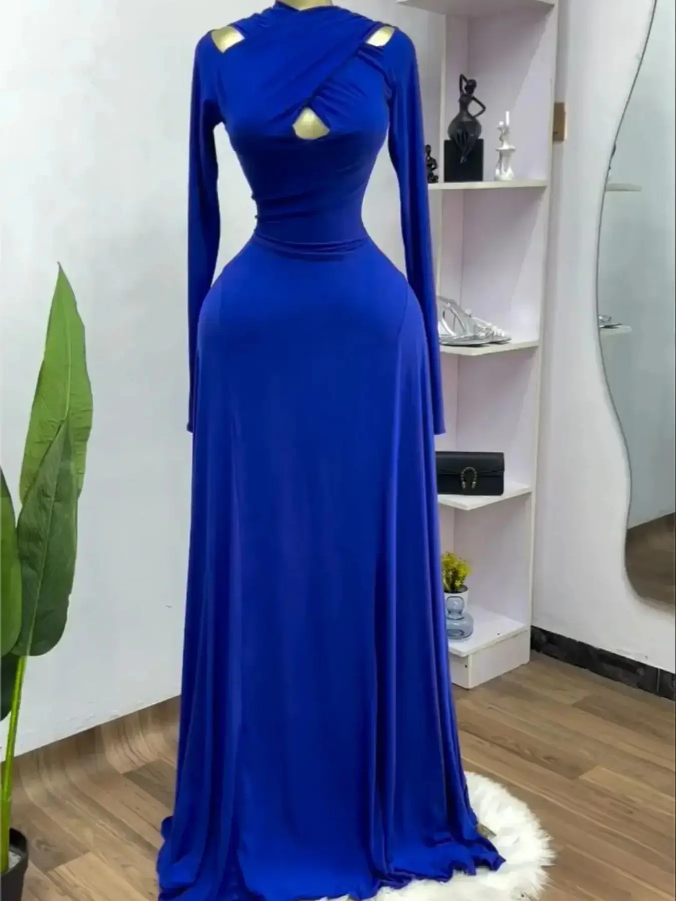Women Elegant O Neck Long Sleeve Mermaid Formal Prom Dress Maxi Club Night Black