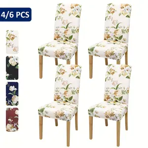 4-Pack Spring/Summer Rose Flower Print Dining Chair Covers Furniture Protector for Home Decor and Festive Atmosphere in Living Room or Kitchen Chair Slipcover Replacement Seasonal Furniture Update Printed Dining Seat Covers Floral Chair Slipcovers
