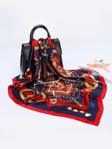 1pc Women's Fashion Scarf, Lightweight Warm Square Shawl, Blue Chain Print, All-Season Soft Stylish Accessory, Perfect Gift