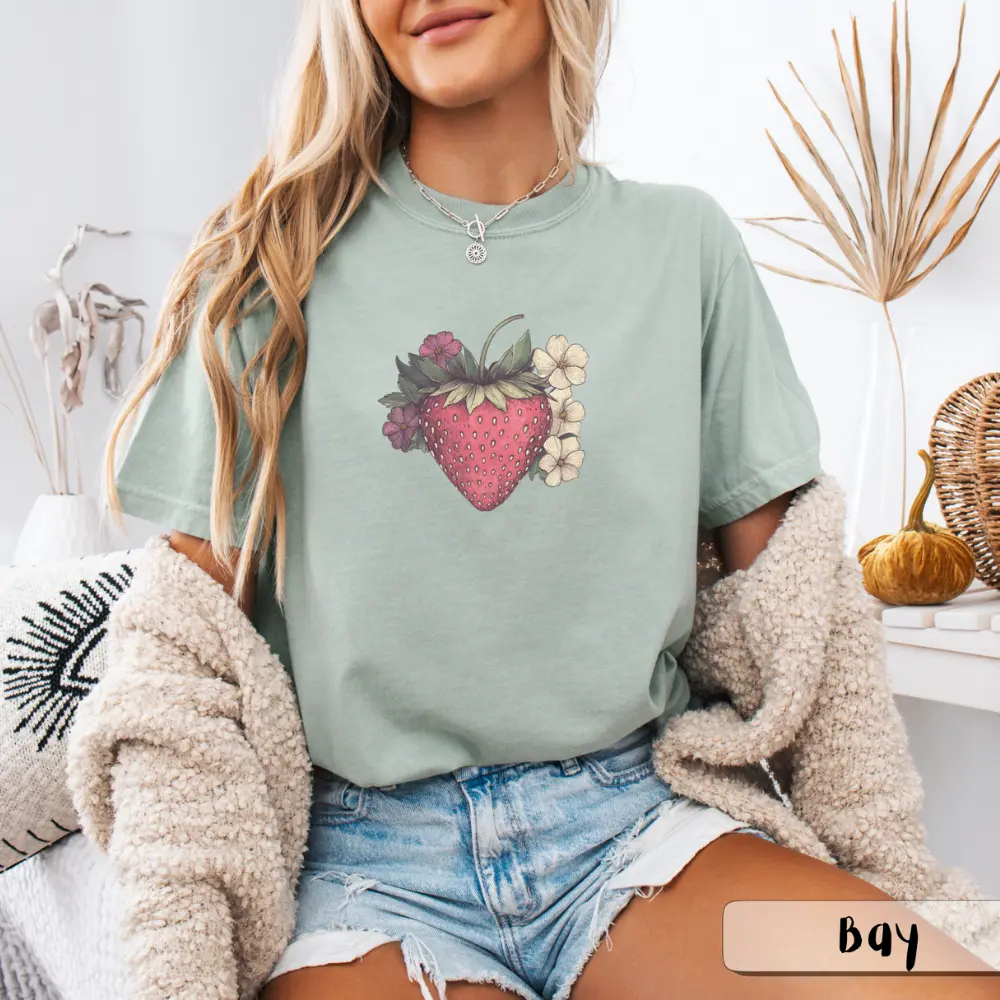 Strawberry Floral T-Shirt, Unisex Crew Tee, Cute Summer Top for Fruit Lovers, Gift for Gardeners, Perfect for Casual Outings, Fruit Tshirt Comfort Fashion Menswear Soft Classic Relaxed Fit