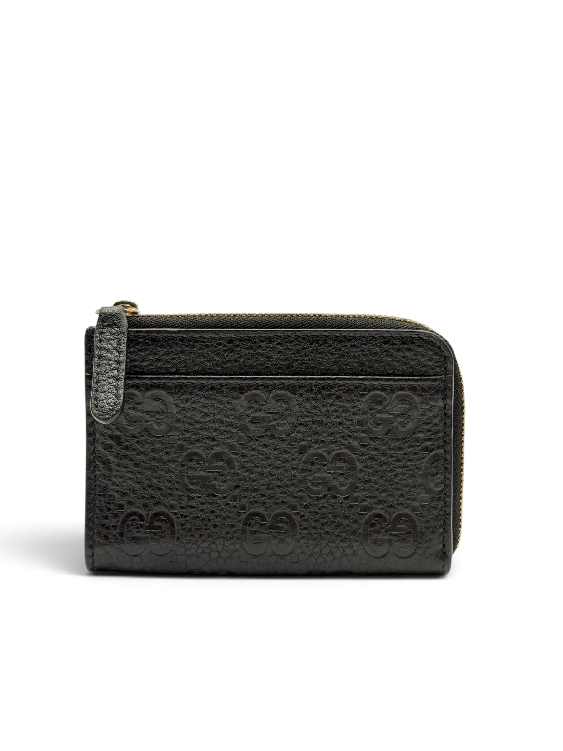 Pre-owned GUCCI PEBBLED LEATHER Small Leather Goods GUCCISSIMA LEATHER ZIP CARD HOLDER