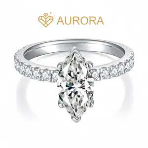 【#22  Pristine】Marquise Full Moissanite main stone and side stone rings with 925 Sterling Silver Synthetic Moissanite