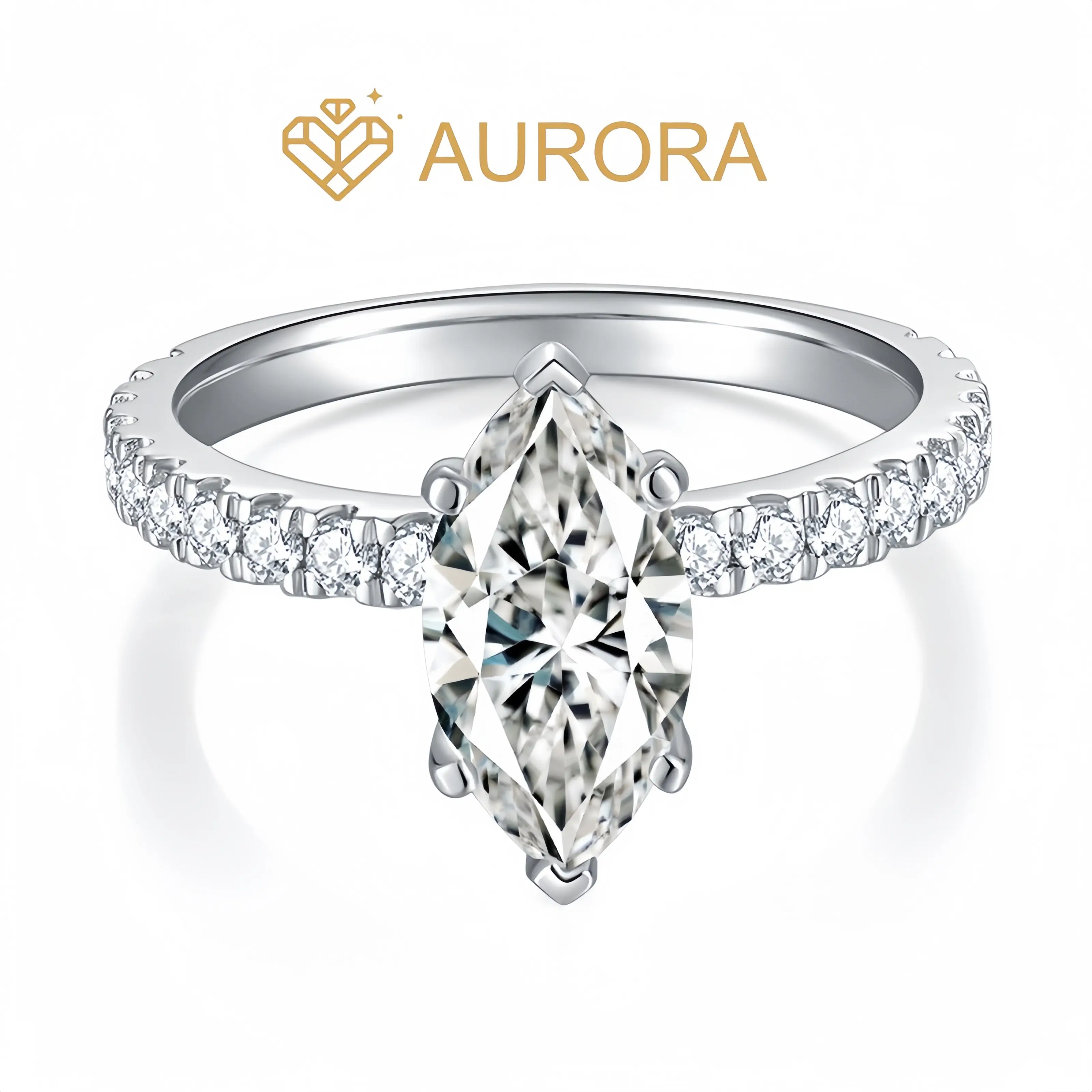 【#22 Pristine】925 Sterling Silver Marquise Engagement Ring, Full Marquise Moissanite Main Stone with Side Stones, E-Commerce Engagement Ring for Jewelry Lovers, Engagement Rings