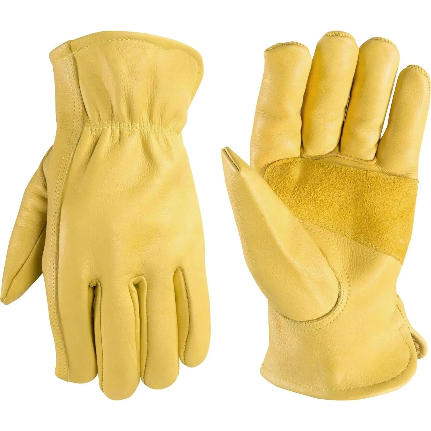 Hard Safety Work Gloves for Men - Grain Cowhide, Abrasion Resistant, Heavy Duty, Reinforced Palm - Ergonomic Fit, Keystone Thumb, Elasticized Wrist - Saddletan, Large (1129L) - Ideal for Construction, Farming, Heavy Duty Gloves