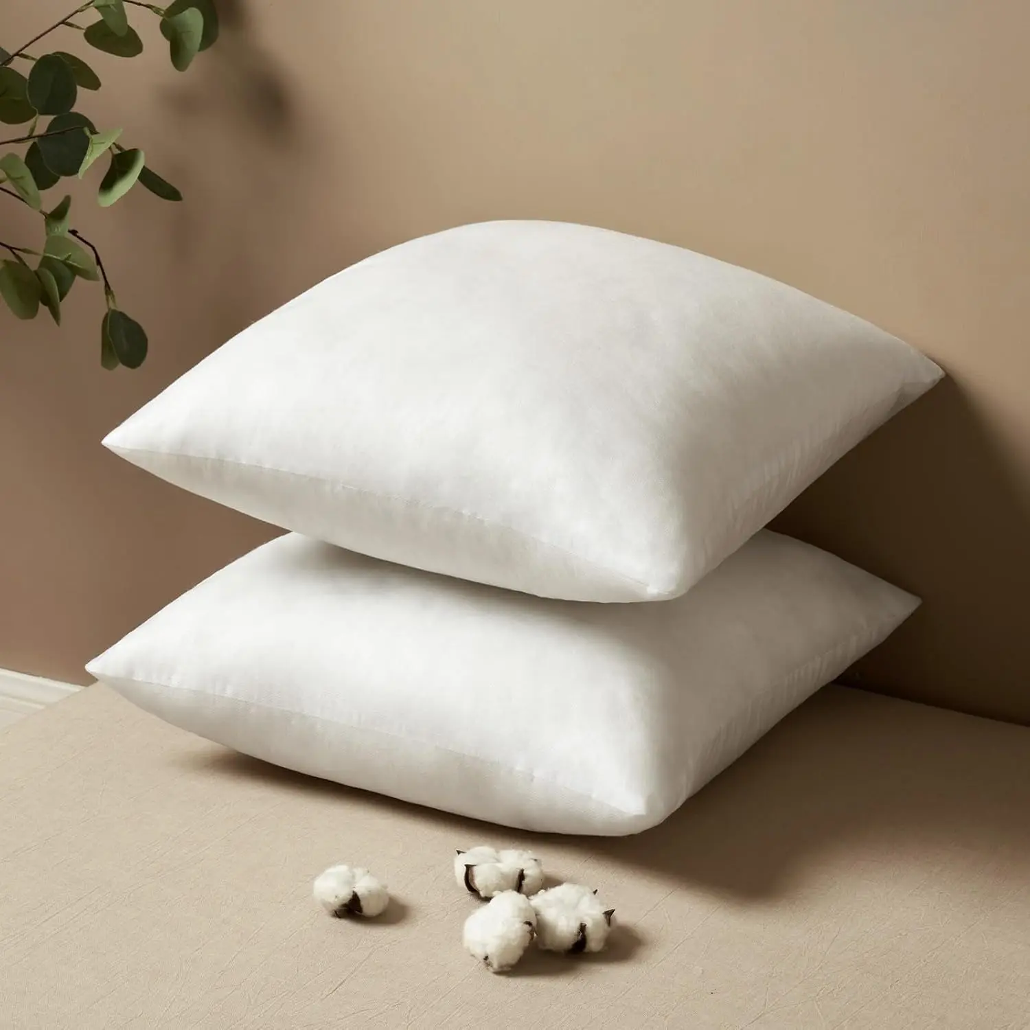 Premium 18x18 in Modern Square Pillow Inserts (Set of 2) - Fluffy Polyester, Breathable, Skin-Friendly Decorative Throw Pillows with Neck Support, Dry Clean Only