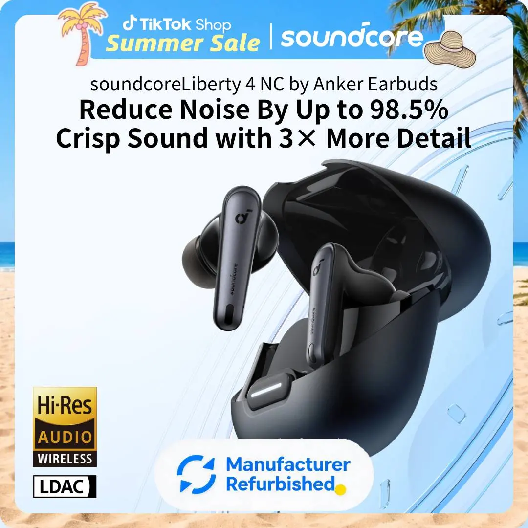[Refurbished]soundcore by Anker Liberty 4 NC Wireless Earbuds, 98.5% Noise Reduction, Adaptive Noise Cancelling to Ears and Environment, Hi-Res Sound, 50H Battery, Wireless Charging, Bluetooth 5.3, Headphone, Audio #tiktokshopsummersale