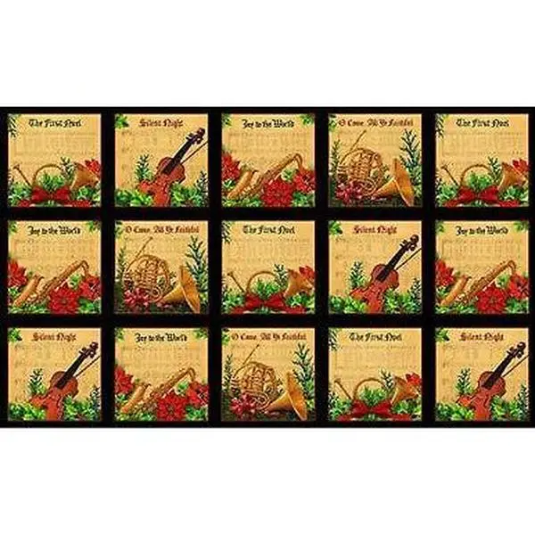 Musical Christmas Black 23 x 43in Panel by Elizabeths Studio Sold By the Panel