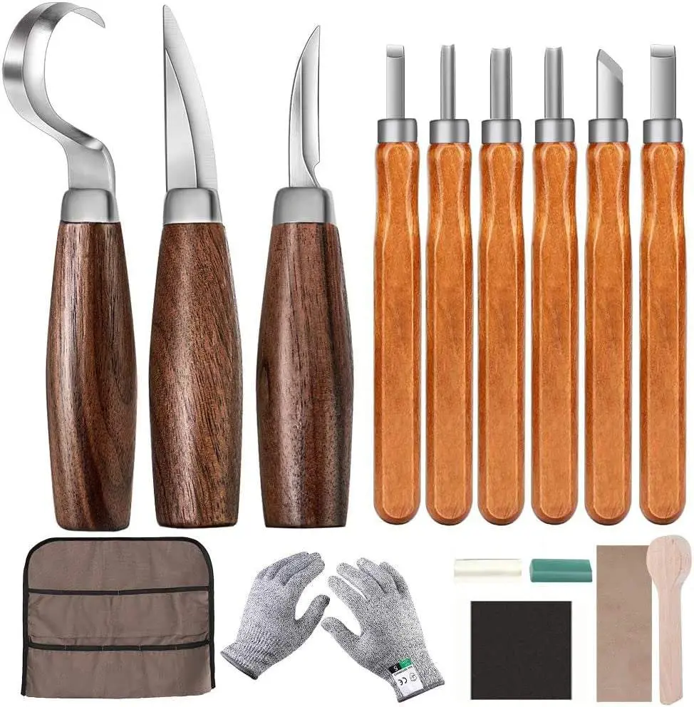 Wood Carving Tools Set, Wood Carving Hand Tools Kit with Hook Carving Knife Whittling