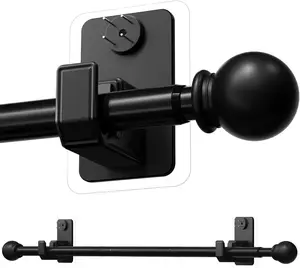 No-Drill Curtain Rod with Adhesive & Pin-Nail Mount System - Renter Friendly & Minimal Wall Damage, 5/8" Diameter Black Adjustable Rod for Windows 28 to 48 Inch PeSenp