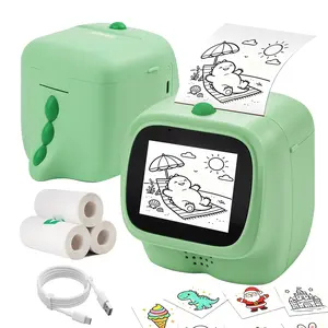 [AI Powered] Dinosaur Mini Sticker Printer for Kids - Voice Activated Inkless Thermal Printer with 4 Paper Rolls, 6 Art Modes Portable DIY Craft Tech Toy Gift