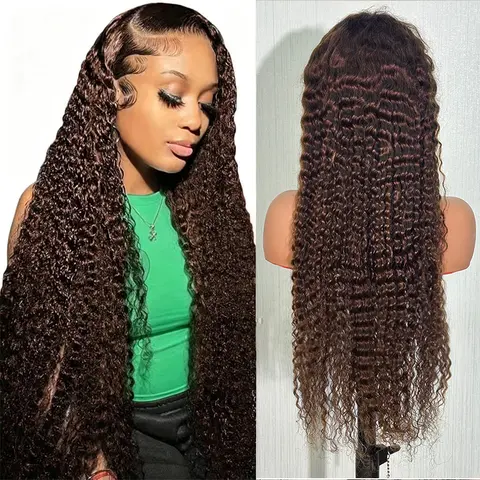 [30inch Only $115]Nervoss Hair 30 Inch Chocolate Brown Lace Front Wigs Human Hair 13x6 Deep Wave Lace Front Wigs Human Hair 180Density HD Colored Deep Curly Lace Frontal Wigs for Women Pre Plucked with Natural Hairline Brown Wig SummerVibes