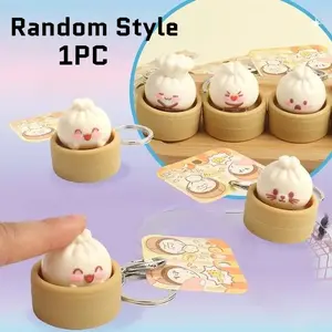 1Pcs Decompression Bun Clicker Keychain Mini Steamed Bun Stress Relief Fidget Toy Pendant Backpack Hanging Decoration
