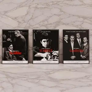 Crime Movie Trilogy Poster Set, Scarface Goodfellas Godfather Wall Art, Vintage Mafia Gangster Prints