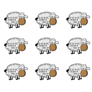 1/9PCS He Left The 99 to Rescue Me Jesus Enamel Pins Cartoon Cute Sheep Brooches Backpack Lapel Badges Funny Jewelry Gifts for Friends