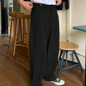 Men's solid color straight leg pants, casual and loose, summer loose and comfortable wide leg pants, men's daily underwear, beige