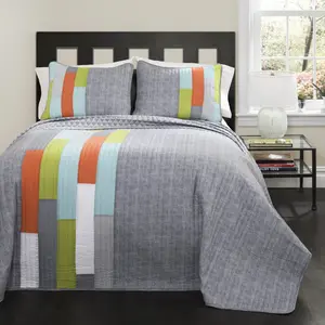 Lush Decor Shelly Stripe Quilt Set with Colorful Stripes, Soft Fabric, and Elegant Design