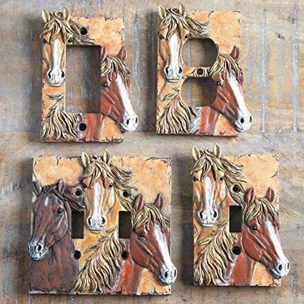 Ebros Set of 4 Rustic Western Country Farm Wild Stallion Horse 3D Resin Wall Electrical Switch Outlet Covers - Single Variety Pack, Friendship Bond Home Decor Decoration Accessory