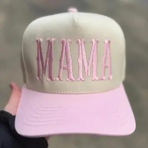 MaMa Embroidered Trucker Hat Two-Tone Vintage Baseball Cap Soft Cotton Adjustable Strap Perfect for Mother's Day Gift for Mom with Bold Pink "MAMA" Embroidery