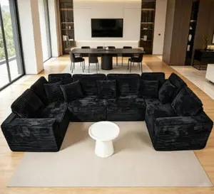 135.5-in Modular U-Shaped Sectional Sofa - 6-Seater Reversible Chaise Lounge, Striped Corduroy Fabric, Freely Configurable for Living Room