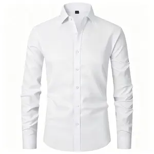 Men’s classic casual versatile solid-color shirt—classic slim-fit long-sleeve business style with a subtle stretch; available in multiple colors for easy pairing; suitable for business, casual wear, and everyday outings across various occasions.