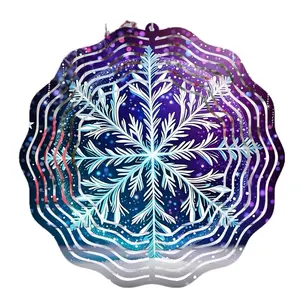 Snowflake Magic Wind Spinner with Glittering Purple Background and Detailed Snowflake Design for Festive Outdoor Decor