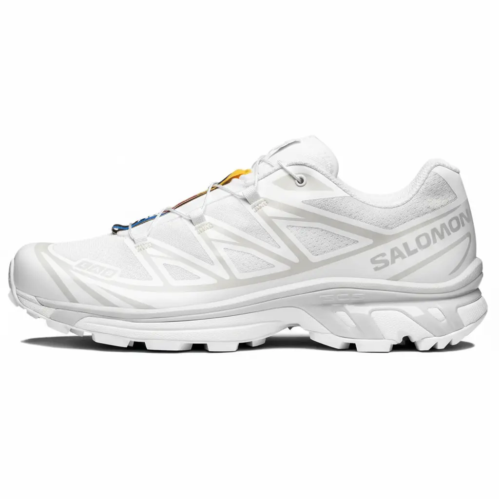 SALOMON XT-6 Advanced Men's Cushioned Trail Shoes in White / Lunar Rock, Quick-Dry Lifestyle Sneaker for Hiking (Runs SMALL), Running