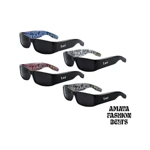Locs Men's Sunglasses - Solid Black Frame with Paisley Bandanna Design & UV400 Protection