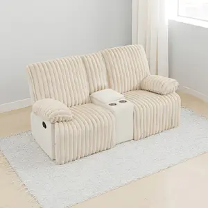 Manual Reclining Sofa 2 Seat, Recliner Sofa with Hidden Cup Holders, Wall Hugger Recliner Couch for Living Room Home Theater, Beige