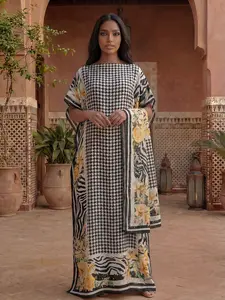 Women's Elegant Houndstooth & Floral Pattern Robe Set, Spring Summer Thin Loose Fit Shawl Scarf, Beach Sun Protection Satin Silk