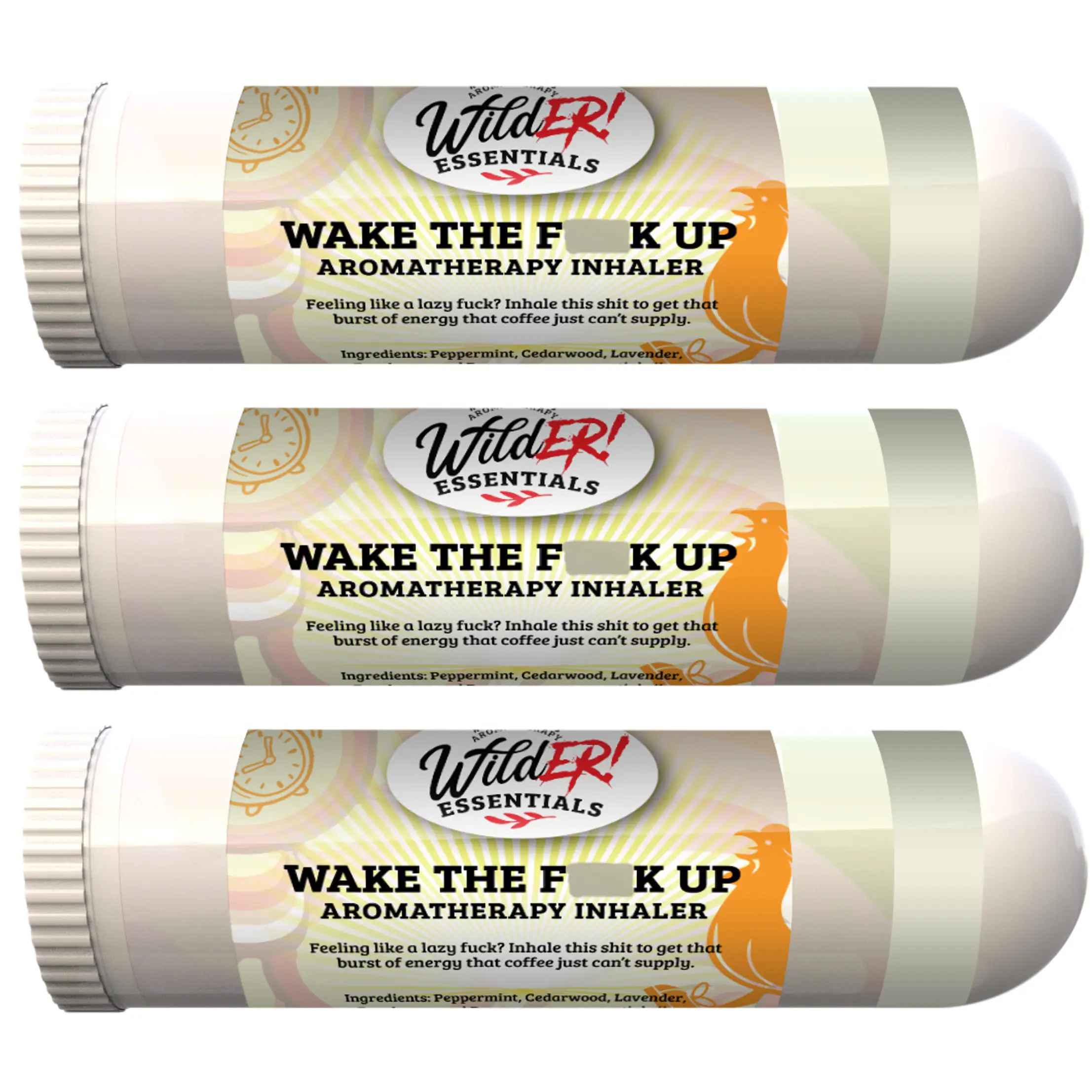Wilder Essentials 3 Pack of Wake The F Up Aromatherapy Nasal Inhalers Made with All Natural, Premium Grade Essential Oils to Help Keep You Awake and E