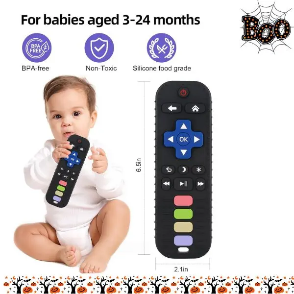 Baby Remote Control Silicone Teether, Baby Teething Toy for Infants & Toddlers, BPA Free Sensory Chew Toy, Montessori Learning Toy, Halloween Gift Idea, Baby Shower Gift