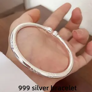 S999 pure silver bracelet with a tribal minimalist style, unplated—S999 pure silver jewelry, suitable for women’s everyday wear and gifting, an ideal choice for Mother’s Day, suitable for all seasons