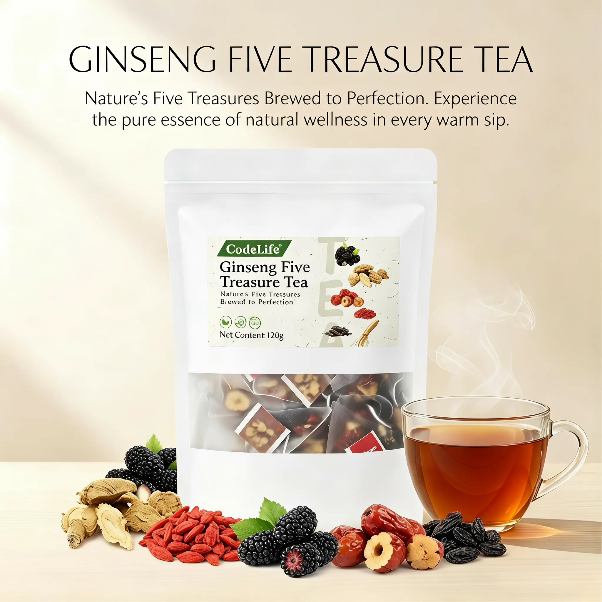 Kidney tea formula Ginseng Five Treasure TeaCombination Scented Tea  Five Treasure Tea RedDate Wolfberry Tea Men's Tea Health TeaMulberry Herbal Formula Health Tea