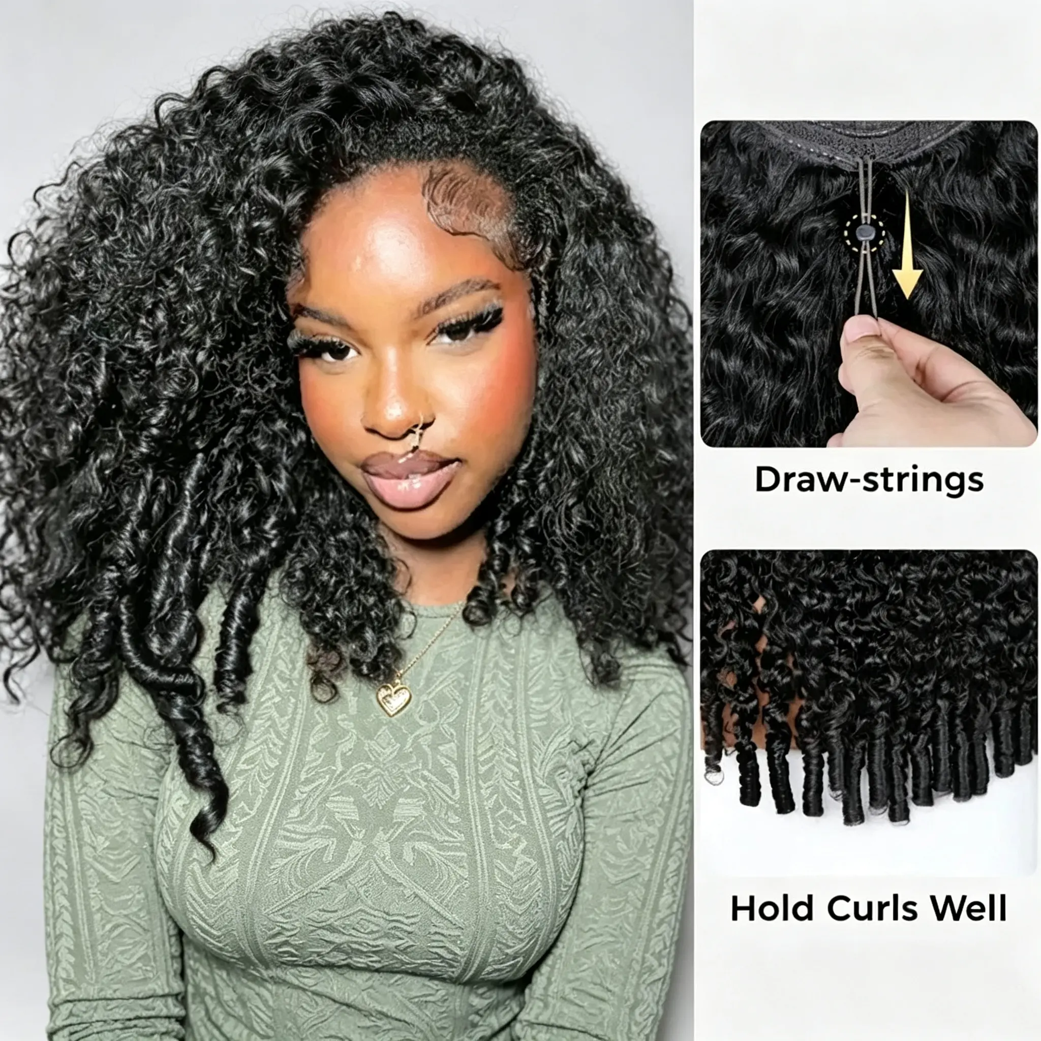 3 IN 1 Burmese Curly Half Wig Human Hair Seamless Flip Over Half Wigs Glueless Wigs 180 Density Human Hair with Spiral End Natural Color Beginner Friendly Easy Install deep wave woman brazilian