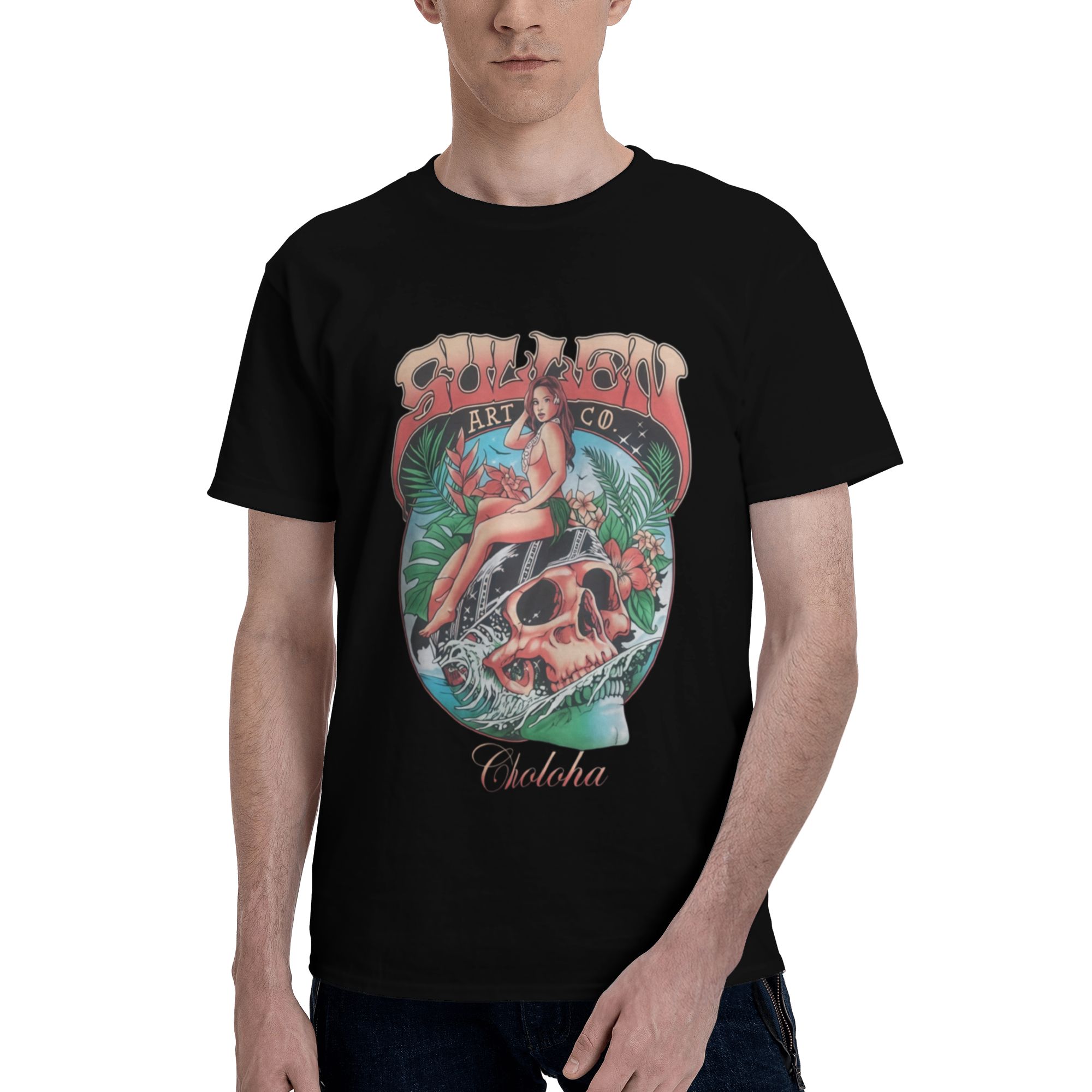 Breakers Premium   Sullen Art Co. Choloha T-Shirt | Hawaiian Skull Pin-Up Tattoo Graphic Tee