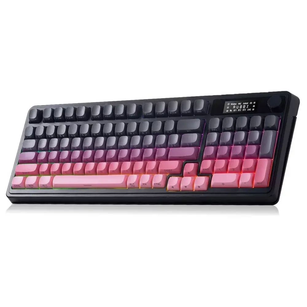 AULA S99Pro Wireless Gaming Membrane Creamy Keyboard Num Pad SmartScreen Tri-Mode Media Knob RGB - Pink