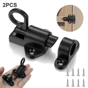 2 Packs Self-Closing Latches，Black Spring Door Lock，Resilient Bolt Latch Aluminum Alloy Safety Automatic Spring Barrel Slide Door Lock with Screws,Used for Gate,Window and Cabinet etc