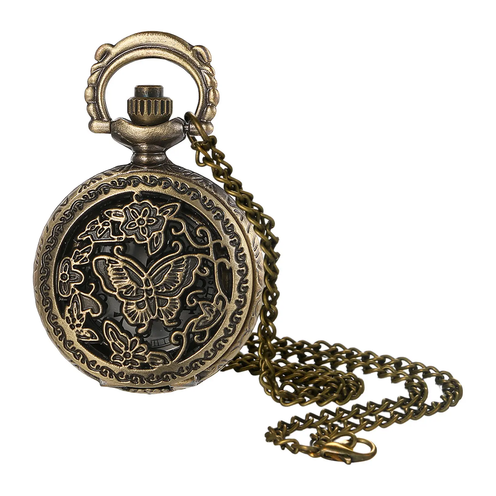 OIDEA Vintage Butterfly Pocket Watch Necklace, Antique Look Bronze Pendant with Analog Quartz Movement for Unisex Wear, 30.7-Inch Chain, Analog Display, Anniversaries, Antique Edition Pocket & Fob Watches, Batteries Built-In, Birthdays, Bronze Finish, But