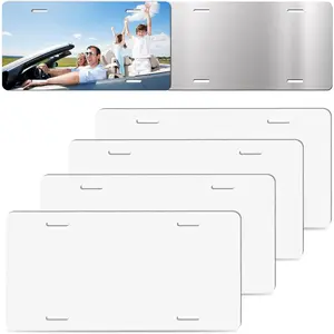 Sublimation License Plate Blanks - 4 Pack, 0.65mm Sublimation Blank, White, DIY Metal License Plates for Personalized Design