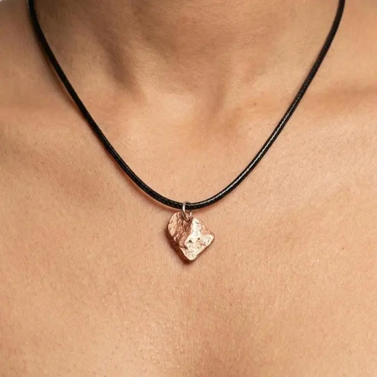Natural Copper Nugget Pendant with 16" Black Cord Necklace