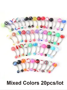 20 Pcs Mixed Color Acrylic Tongue Rings Nose Rings Stainless Steel Belly Button Navel Piercing Earrings Body Jewelry Set for Women